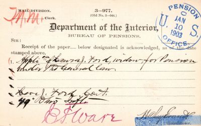 Levi Jefferson Ford

THIS HAS BEEN RETURNED TO FAMILY

Pension Papers for Levi Jefferson Ford.
