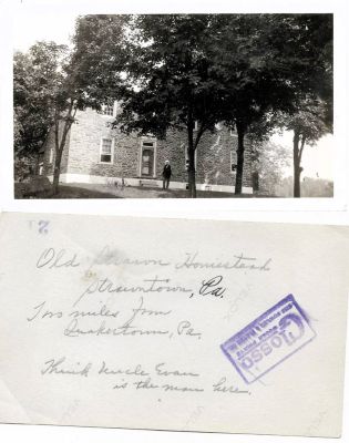Click to view full size image
==============
Old Strawn Homestead, Quakertown, Pennsylvania
THIS HAS BEEN DONATED TO THE QUAKERSTOWN HISTORICAL SOCIETY
This photo states: "Old Strawn Homestead, Strawntown, Pennsylvania (two miles from Quakertown, Pennsylvania.
Think Uncle Evan is the man here"
Old Strawn Homestead, Quakertown, Pennsylvania
THIS HAS BEEN DONATED TO THE QUAKERSTOWN HISTORICAL SOCIETY
This photo states: "Old Strawn Homestead, Strawntown, Pennsylvania (two miles from Quakertown, Pennsylvania.
Think Uncle Evan is the man here"