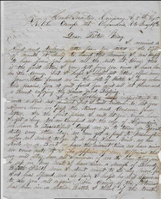 William Leighton DeHaven

THIS HAS BEEN RETURNED TO FAMILY

This is a Civil Letter Letter Written by William Leighton DeHaven to his Sister, Mary.

The Letter is Written from Head Quarters, Company A, 8th Regiment At Alexandria, Virginia.

The Letter is Dated 14 May 1862
