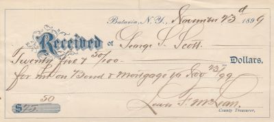 George L. Scott

Receipt for Mortgage For George L. Scott.

Dated 23 November 1899, Batavia, New York.

