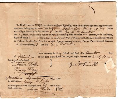 George W. Smith & Washington Paine

Deed

George W. Smith to Washington Paine in Weston, Middlesex, Massachusetts.

The Deed is dated 11 September 1824 &
was filed on 13 January 1825

I also have a second Deed dated 6 September 1817 for George W. Smith to Washington Paine that will be sent with the Deed above.

