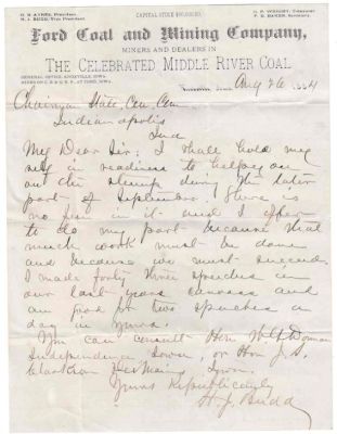 Homer James Budd

This Letter was sent to the Republican State Committee in Indianapolis, 26 August 1884 & was Written by one Homer J. Budd. In the Letter, Budd Volunteers to stump for Blaine.

Side note: During the Civil War, Homer J. Budd was a member of the 46th Ohio Volunteer Regimental Band. In the later years of the War he became the Bugler for the 5th Independent Battalion of Ohio Volunteers. 
