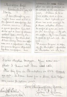 John Phillip Clum

THIS LETTER HAS BEEN DONATED TO TOMBSTONE EPITAPH MUSEUM

This is a Letter Written by John Phillip Clum of Arizona to the Republican National Convention in 1884.

