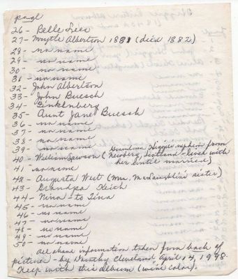 Click to view full size image
==============
Notes on Higgie Picture Album
This was Shared by Paul Skipper.
Hand written paper by Dorothy Haskell Cleveland.
Notes on Higgie Picture Album
This was Shared by Paul Skipper.
Hand written paper by Dorothy Haskell Cleveland.