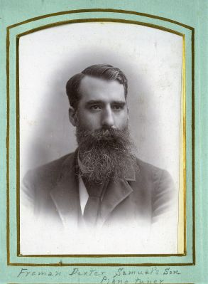 Click to view full size image
==============
Freman Dexter
This was Shared by a anonymous member.
This Cabinet Card Photo States: "Freman Dexter, Samuel's son. Piano tuner."
Freman Dexter
This was Shared by a anonymous member.
This Cabinet Card Photo States: "Freman Dexter, Samuel's son. Piano tuner."