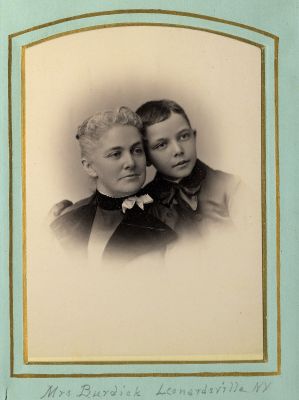 Mrs. Burdick

This was shared by a anonymous member.

This Cabinet Card Photo States: "Mrs. Burdick, Leonardsville, New York."
