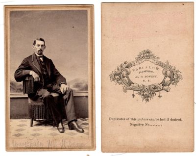 W. G. Wilcox

This was Donated by Cheryl Webber/The Terry Girls Genealogy.

This CdV Photograph States: "Yours Truly, W. G. Wilcox",

The Photographers name is "Parcalow", New York
