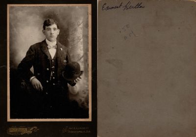 Ernest Franklin Herther

This was Donated by Cheryl Webber/The Terry Girls Genealogy.

This photo mounted on board states: "Ernest Herther"

The Photographers name is "Mrs. K. Bryants Studio", Indianapolis, Indiana
