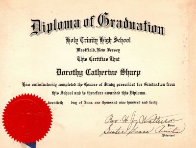 Dorothy Catherine Sharp

This was Donated by Barbara Jean Hunsicker.

This is a Diploma of Graduation Certificate for Dorothy Catherine Sharp dated 20th Day of June 1940.

