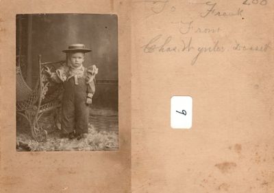 Charles Wynter Dossett

This was Donated by Cheryl Webber/The Terry Girls Genealogy.

This photo mounted on board states: "To Frank, From Chas. Wynter Dossett"
