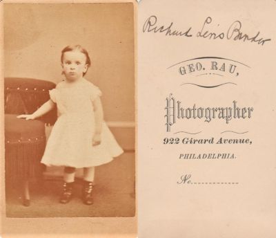 Richard Levis Binder

THIS HAS BEEN RETURNED TO FAMILY

This CdV Photograph States: "Richard Levis Binder"

The Photographers name is "Geo. Rau", Philadelphia, Pennsylvania
