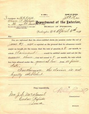 Click to view full size image
==============
Oliver Perry "OP" Holmes 
THIS HAS BEEN RETURNED TO FAMILY
Civil War Pension Papers for Oliver Perry "OP" Holmes.
 Oliver Perry "OP" Holmes 
THIS HAS BEEN RETURNED TO FAMILY
Civil War Pension Papers for Oliver Perry "OP" Holmes.
