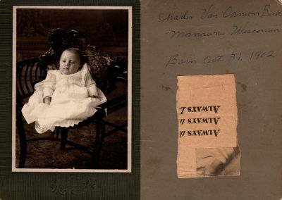 Click to view full size image
==============
Charles Van Ornum Beck
THIS HAS BEEN RETURNED TO FAMILY
This was Donated by Cheryl Webber/The Terry Girls Genealogy.
This Album is for Charles Van Ornum Beck
Charles Van Ornum Beck was Born on 31 October 1902 in Manawa,Waupaca County, Wisconsin & He Died on 20 January 1966 in Olympia, Thurston County, Washington.
Charles Van Ornum Beck
THIS HAS BEEN RETURNED TO FAMILY
This was Donated by Cheryl Webber/The Terry Girls Genealogy.
This Album is for Charles Van Ornum Beck
Charles Van Ornum Beck was Born on 31 October 1902 in Manawa,Waupaca County, Wisconsin & He Died on 20 January 1966 in Olympia, Thurston County, Washington.