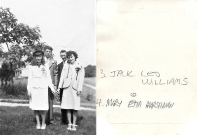 Mary Etta Marshman & Jack Leo Williams

THIS HAS BEEN RETURNED TO FAMILY

This photo states: "Jack Leo Williams & Mary Etta Marshman"

NOTE: Jack and Mary Etta are on the right. The other two on the left are unidentified.
