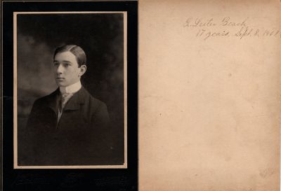 Ralph Lester Beach Sr.

This was Donated by Cheryl Webber/The Terry Girls Genealogy.

This photo mounted on board states: "R. Lester Beach, 17 years, 8 September 1901"

The Photographers name is "J. H. Smith", Newark, New Jersey
