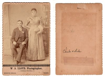 Click to view full size image
==============
Chalres Frederick "Charley" Priebe & Lulu Odell Brown Priebe
This was Donated by Paul Skipper
This Cabinet Card Photo states: "Grandma & Grandpa Priebe (Charles & Lulu)"
The Photographers name is "W. A. Lloyd", Wichita Falls, Texas
Chalres Frederick "Charley" Priebe & Lulu Odell Brown Priebe
This was Donated by Paul Skipper
This Cabinet Card Photo states: "Grandma & Grandpa Priebe (Charles & Lulu)"
The Photographers name is "W. A. Lloyd", Wichita Falls, Texas