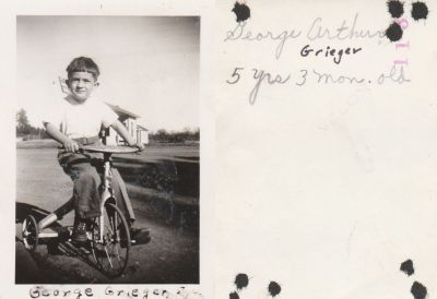 George Arthur Grieger

THIS HAS BEEN RETURNED TO FAMILY

This photo states: "George Arthur Grieger, 5 years, 3 months old"
