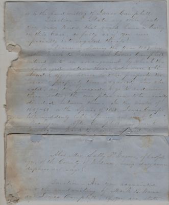 Dr. Henry Warner, Mark B. Warner, Sally Warner, Nathaniel Marsh, Daniel Inman Esq. & others

THIS HAS BEEN DONATED TO THE MEDINA COUNTY HISTORICAL SOCIETY/JOHN SMART HOUSE MUSEUM.

This Document is over 170 years old! It is very fragile. I am only scanning a page of it. (and the page is folded)

These are the depositions of witnesses by Dr. Henry Warner, Mark B. Warner, Sally Warner, Nathaniel Marsh & others done in November 1854 by Daniel Inman, Esq. of Spencer, Medina County, Ohio for the case of Hubbard Colby VS. James Campbell


