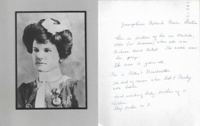 Josephine Eleanor "Josie" Roland Rains Martin

THIS HAS BEEN RETURNED TO FAMILY

This photo mounted on board is of Josephine Eleanor "Josie" Roland Rains Martin.

See more information on the back of the photo mounted on board.
