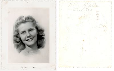 Mildred Irene "Milly" Mjelde Linnerud

THIS HAS BEEN RETURNED TO FAMILY

This was Donated by Lois B. Hansen

This photo on the front states: "Milly, 44"

This photo on the back states: "Molly Mjelde Linnerud"
