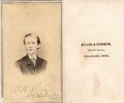 Thomas R. Shinn

THIS HAS BEEN RETURNED TO FAMILY

This was Donated by Cheryl Webber/The Terry Girls Genealogy.

This CdV Photograph states: "T. R. Shinn, Washington, Ohio"

The Photographers name is "Miller & Goodrich", Delaware, Ohio

