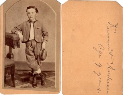 Dumont S. Anderson

This was Donated by Cheryl Webber/The Terry Girls Genealogy.

This CdV Photograph states: "Dumont Anderson, Age 9 years
