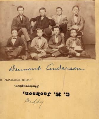 Dumont S. Anderson & Unidentified

This was Donated by Cheryl Webber/The Terry Girls Genealogy.

This CdV Photograph states: "Dumont Anderson, Daddy"

The Photographers name is "C. H. Jackson, Knightstown, Indiana.
