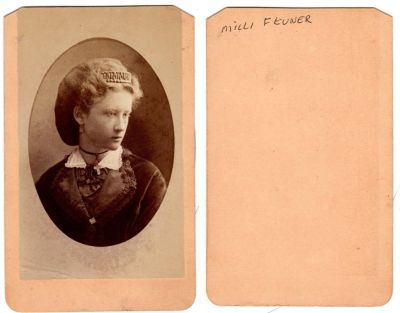 Milli Feuner

This was Donated by Cheryl Webber/The Terry Girls Genealogy.

This CdV Photograph states: "Milli Feuner"
