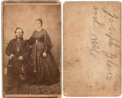 Joseph Glars & Wife

This was Donated by Cheryl Webber/The Terry Girls Genealogy.

This CdV Photograph states: "Joseph Glars & Wife"

