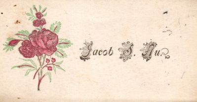 Jacob S. Au

THIS HAS BEEN DONATED TO THE SPECIAL COLLECTIONS DEPARTMENT OF THE UNIVERSITY OF WASHINGTON

This was Donated by Cheryl Webber/The Terry Girls Genealogy

This Victoria Calling Card states: "Jacob S. Au"
