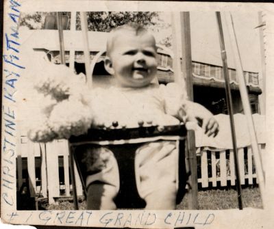 Christine Kay Pittman

THIS HAS BEEN RETURNED TO FAMILY

This was Donated by by Cheryl Webber/The Terry Girls Genealogy.

This photo states: "Christine Kay Pittman, #1 Great Grand Child"


