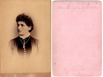Mrs. Elizabeth Liedler

This Cabinet Card Photo states: "Mrs. Elizabeth Liedler"


