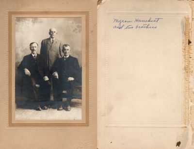 Myron H. Hanchett & His Two Brothers

This photo mounted on board states: "Myron Hanchett & two brothers"

The Photographers name is "Rath", Appleton, Wisconsin
