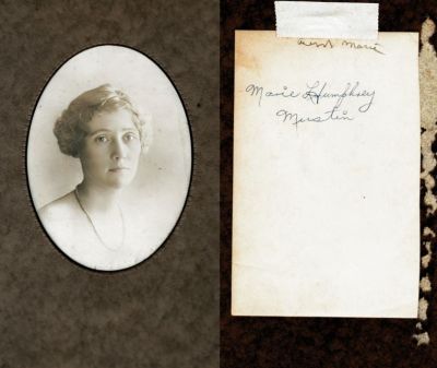 Marie Humphrey Mustin

This photo states: "Marie Humphrey Mustin"

NOTE: (The top says "Aunt Marie")
