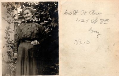Mrs. Harry W. "Clara" Rose

This Photo States: "Mrs. H. W. Rose, 1125 W. 8th"

NOTE: Harry W. Rose was the Captain of the Police of the Renovo Division of the Pennsylvania Railroad. Harry W. Rose Died on Friday, 7 May 1926 in Erie, Pennsylvania


