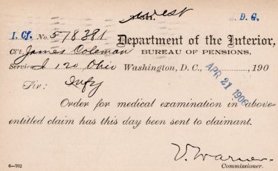 James Coleman

This was Donated by Mary Muhlfeld

James Coleman Civil War Document

