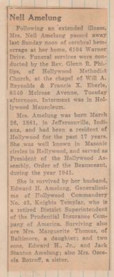 Nell “Nellie” Cook Amelung
THIS HAS BEEN RETURNED TO FAMILY

Obituary for Nell Cook Amelung.
