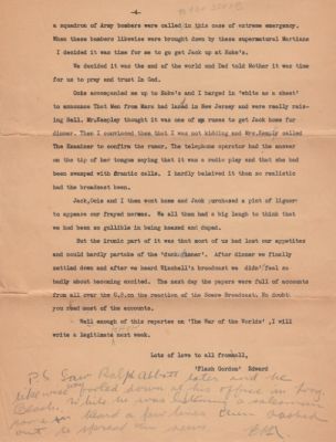 Click to view full size image
==============
Mrs. Robert M. Thomas
THIS HAS BEEN RETURNED TO FAMILY
This letter was sent to Mrs. Robert M. Thomas.
It was Signed by "Flash Gordon", Edward.
It is Dated 5 November 1938. Los Angeles.
Page 4 of 4.
Mrs. Robert M. Thomas
THIS HAS BEEN RETURNED TO FAMILY
This letter was sent to Mrs. Robert M. Thomas.
It was Signed by "Flash Gordon", Edward.
It is Dated 5 November 1938. Los Angeles.
Page 4 of 4.