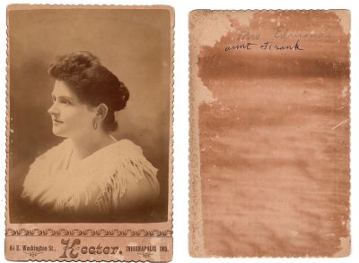 Mrs. Edmonds

This was Donated by Cheryl Webber/The Terry Girls Genealogy.

This Cabinet Card Photo states: "Mrs. Edmonds, Aunt, Frank"

The Photographers name is "Keeter", Indianapolis, Indiana
