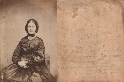 Jennie Smith

THIS HAS BEEN RETURNED TO FAMILY

This photo mounted on board states: "Aunt Jennie Smith. Pa Blounts Aunt gave Asher & Jennie each a farm near Palisade, Grandma Blounts sister. Their maiden names Larzelier(?). 

See back for further writing.
