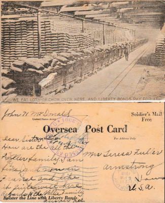 Pvt. John Kevin McDonald

THIS HAS BEEN RETURNED TO FAMILY

This is a Postcard Addressed to "Mrs. Teresa Fuller", Armstrong, Iowa.
