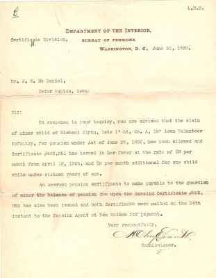 Michael Glynn

This was Donated by Mary Muhlfeld

Pension Document for Michael Glynn
