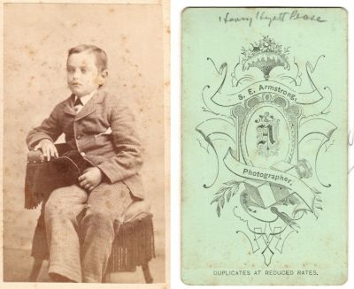 Harry Hyatt Pease

This CdV Photograph states: "Henry Hyatt Pease"

The Photographers name is "S. E. Armstrong"
