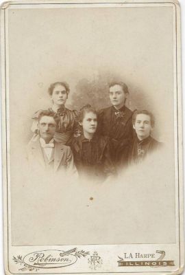 Florence Ellen Burr, Lulu May Burr, Dennis Ray Burr, Olive Gilman Burr and Clara Wilcox Burr

THIS HAS BEEN RETURNED TO FAMILY

This Cabinet Card Photo is of the "Burr Children"

(Florence Ellen Burr, Lulu May Burr, Dennis Ray Burr, Olive Gilman Burr and Clara Wilcox Burr)

These are the children of Jarvis N. Burr and Johanna Bean Gilman.
