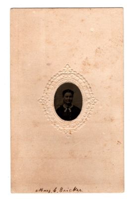 Marj. C. Bricker

This was Donated by Denise Ayers

This Tintype photo states: "Marg. C. Bricker?"
