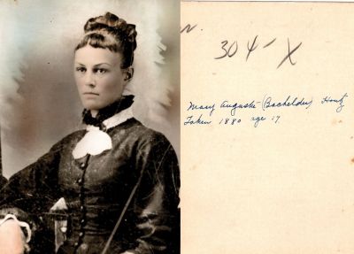 Mary Augusta Bachelder Houtz

THIS HAS BEEN RETURNED TO FAMILY

This photo mounted on board states: "Mary Augusta (Bachelder) Houtz, Taken 1880, age 17"
