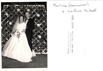Pauline May Newcomer Schad & LaRue Schad

THIS HAS BEEN RETURNED TO FAMILY

This was Donated by Denise Ayers

This photo states: "Pauline (Newcomer) & LaRue Schad"

The Photographers name is "Finer Candid Photos", Chicago, Illinois

