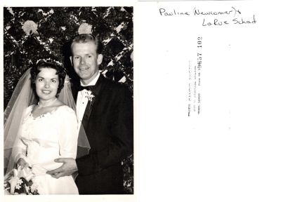Pauline May Newcomer Schad & LaRue Schad

THIS HAS BEEN RETURNED TO FAMILY

This was Donated by Denise Ayers

This photo states: "Pauline (Newcomer) & LaRue Schad"

The Photographers name is "Finer Candid Photos", Chicago, Illinois
