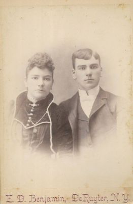 Emerson B. & Elizabeth Rigby

THIS HAS BEEN RETURNED TO FAMILY

This Cabinet Card Photo is of : "Lizzie & Emerson, December 1890".

The Photographers name is "Benjamin", DeRuyter, New York
