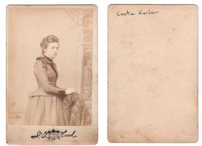 Oriah Leota Keller

THIS HAS BEEN RETURNED TO FAMILY

This was Donated by Denise Ayers

This Cabinet Card Photo states: "Leota Keller"

The Photographers name is "Hood".
